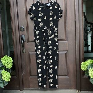 Black Floral Cinch Waist Jumpsuit
